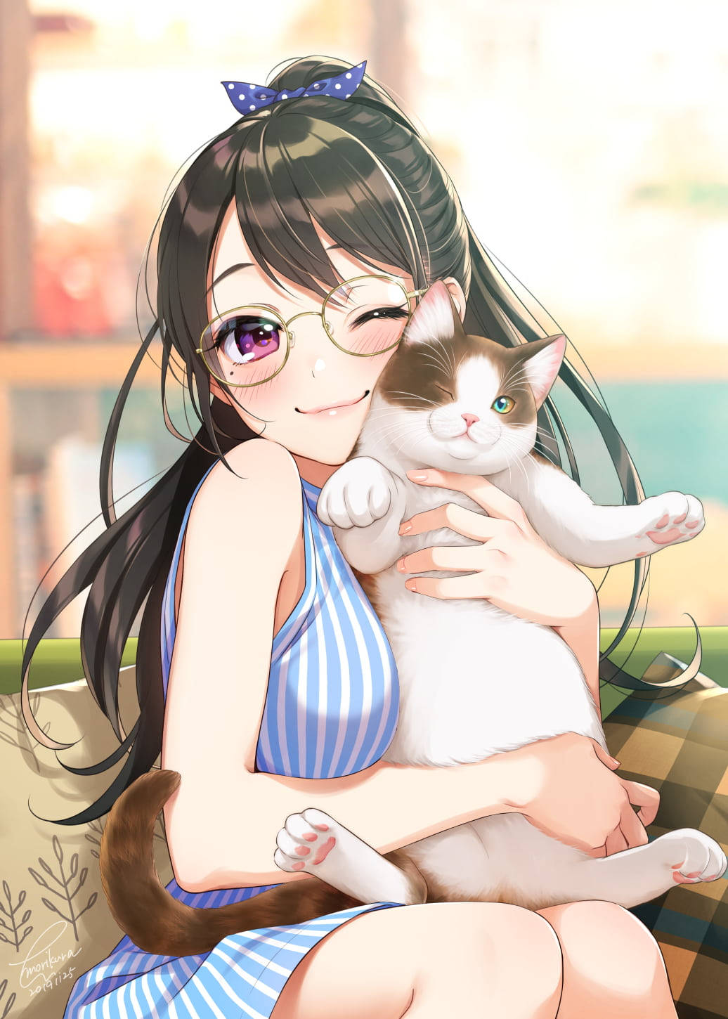 Oulike Kawaii Anime Meisie En Kat Muurpapier