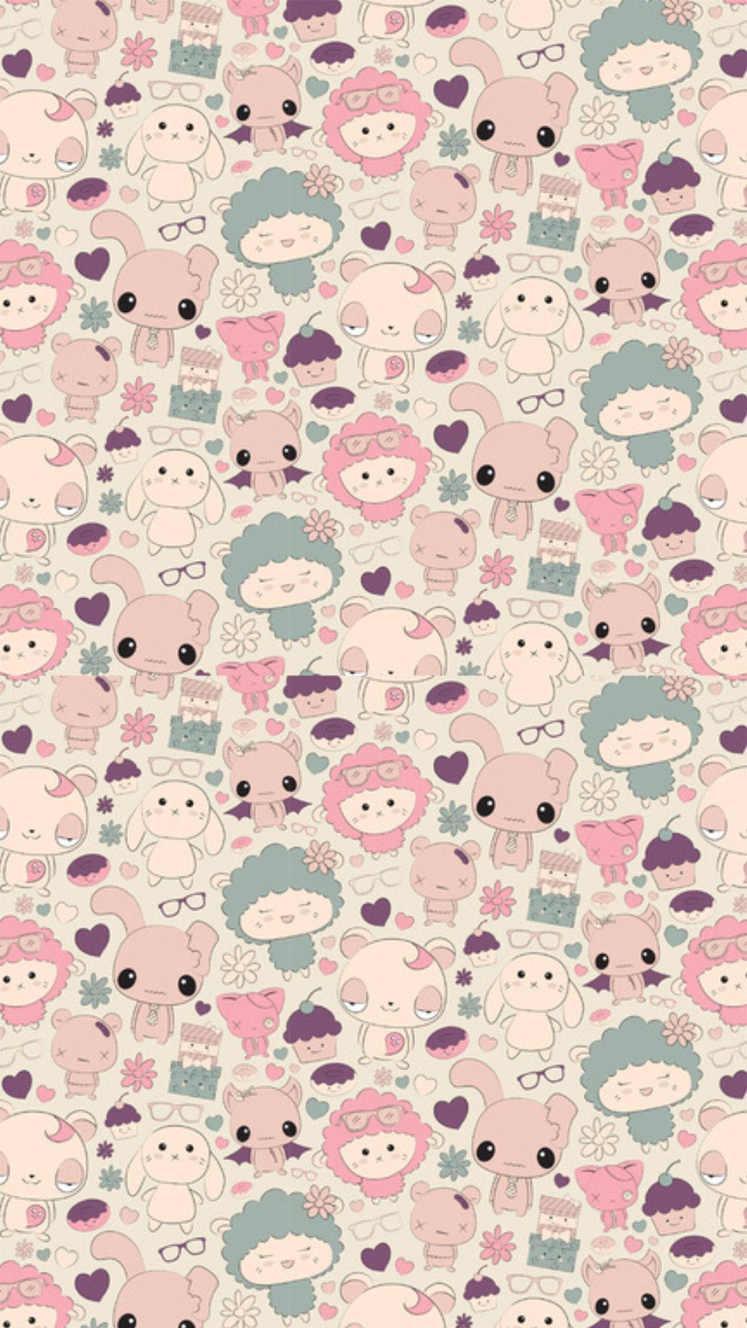 Kawaii diere patroon muurpapier.