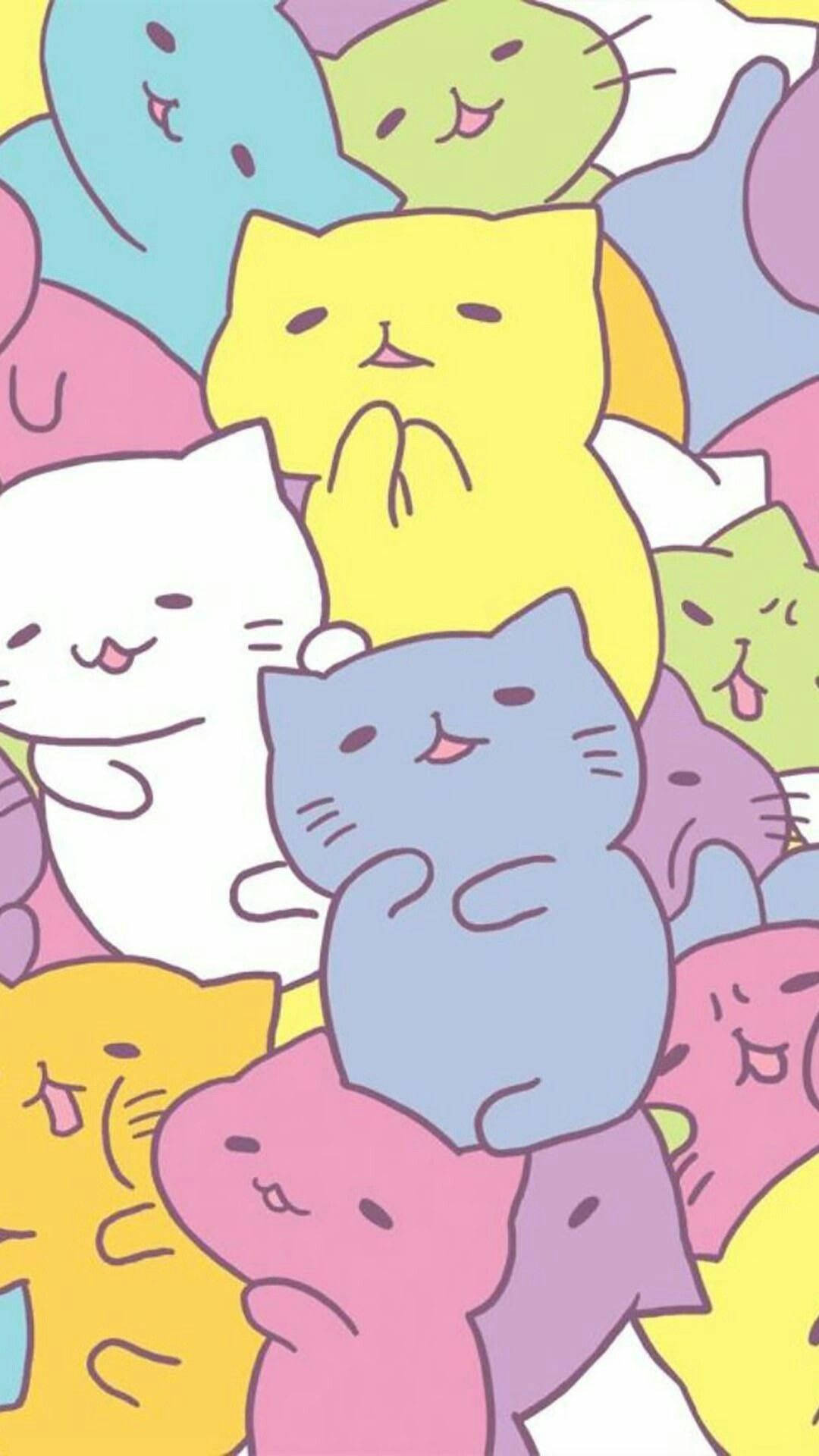 Oulike Kawaii Kat Tekeninge op iPad Muurpapier