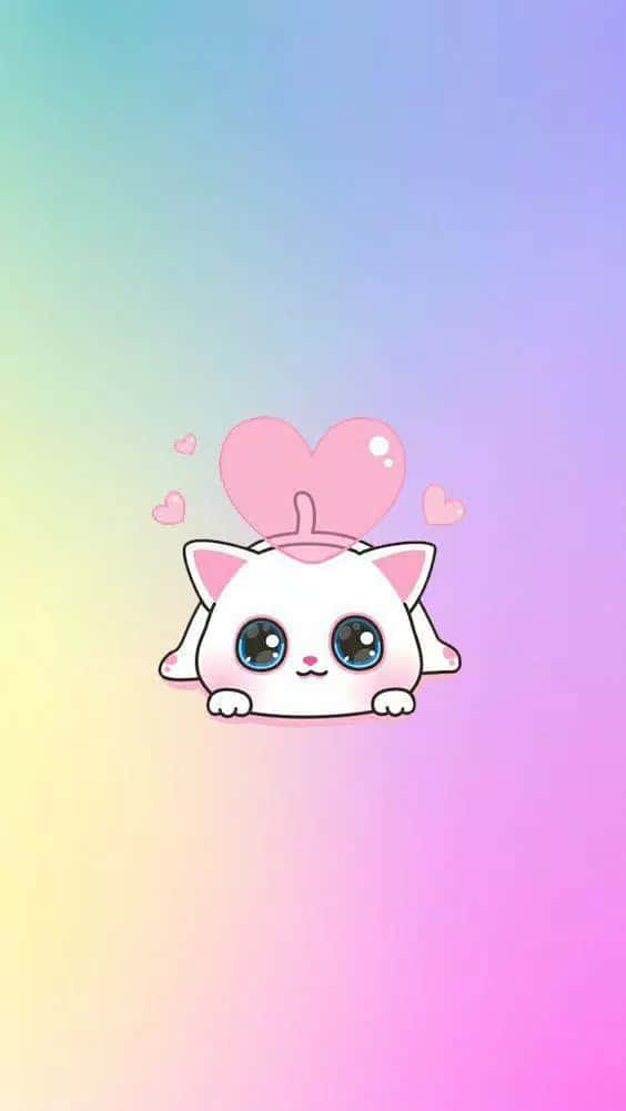 Oulike Kawaii Liefdevolle Kat Spotprent Muurpapier