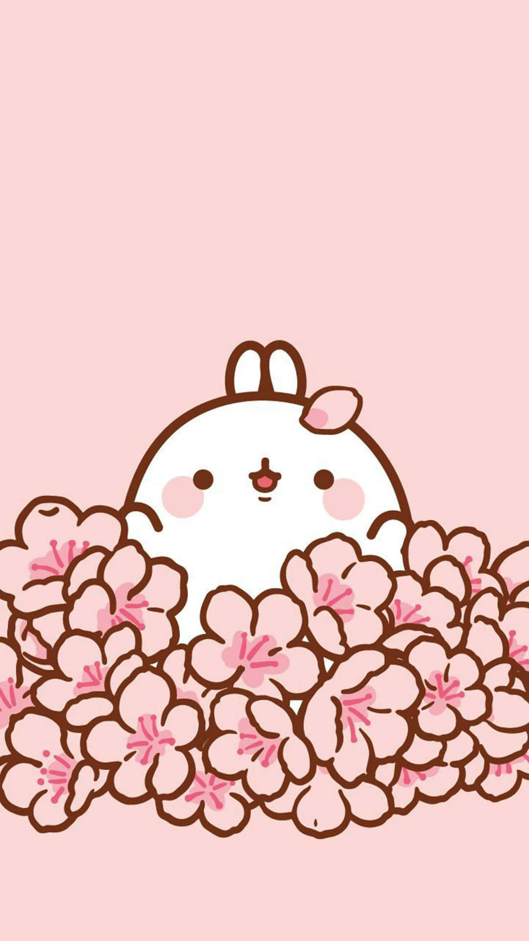 Oulike Kawaii Molang Met Blomme Muurpapier