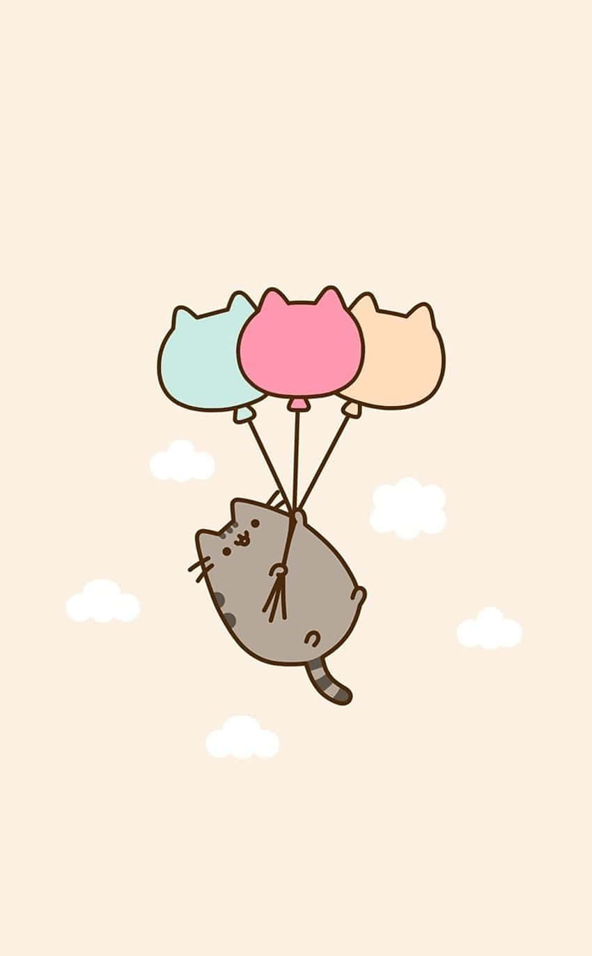 Oulike Kawaii Pusheen met Ballonne Muurpapier
