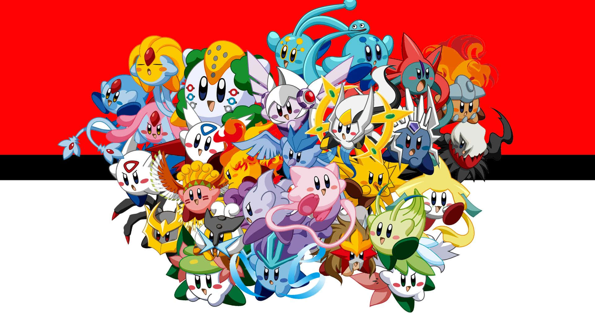 Oulike Kirby-weergawe Pokémon-agtergrond Muurpapier