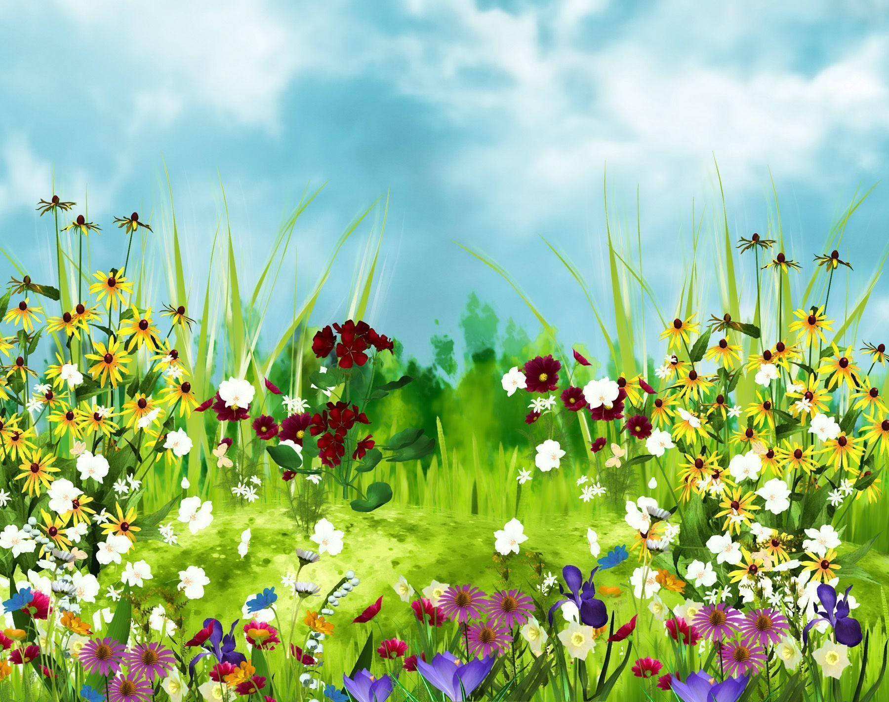 Oulike Lente Blommeveld Kuns Muurpapier