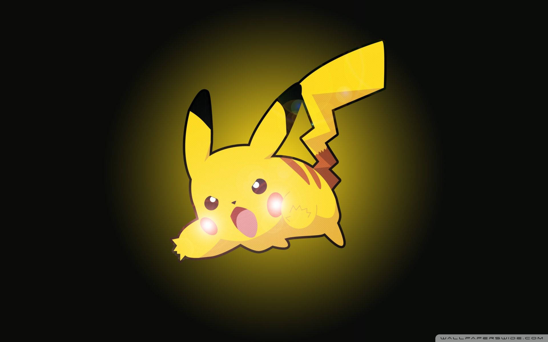 Agtergrond van 'n kwaai maar oulike Pikachu in swart en geel agtergrond.