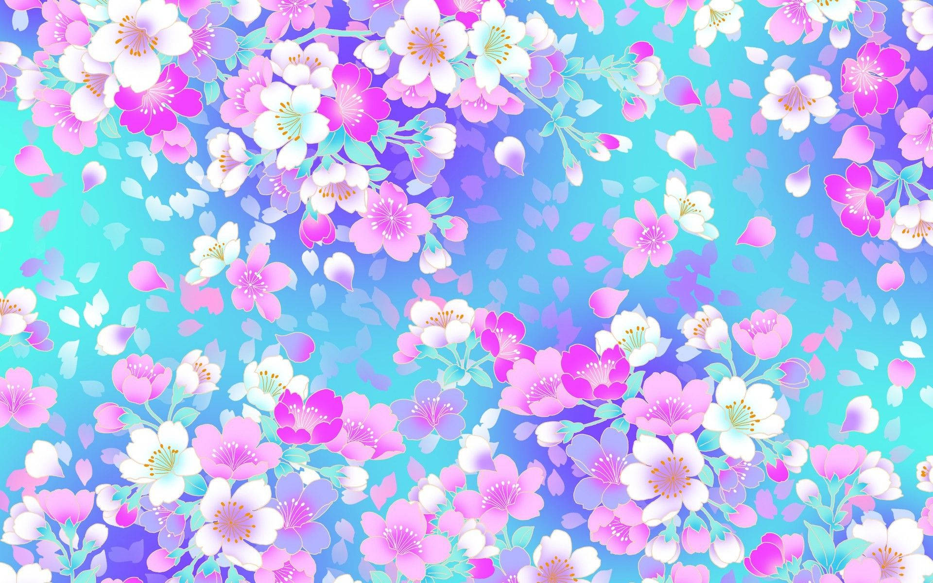 Oulike Meisiesblomme in Blou Muurpapier
