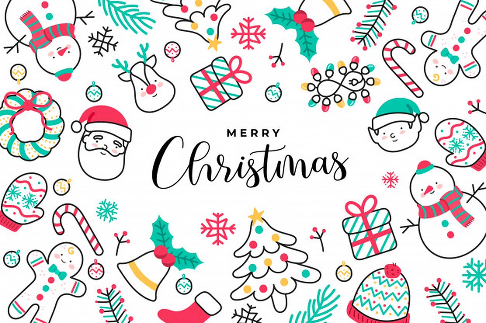 Oulike Merry Christmas Doodle Banier Muurpapier