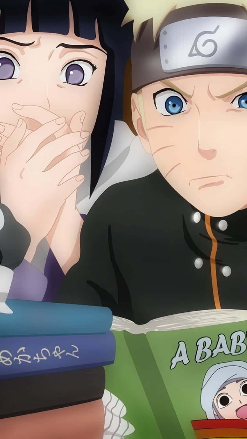 Oulike Naruto en Hinata wat saam 'n boek lees Muurpapier