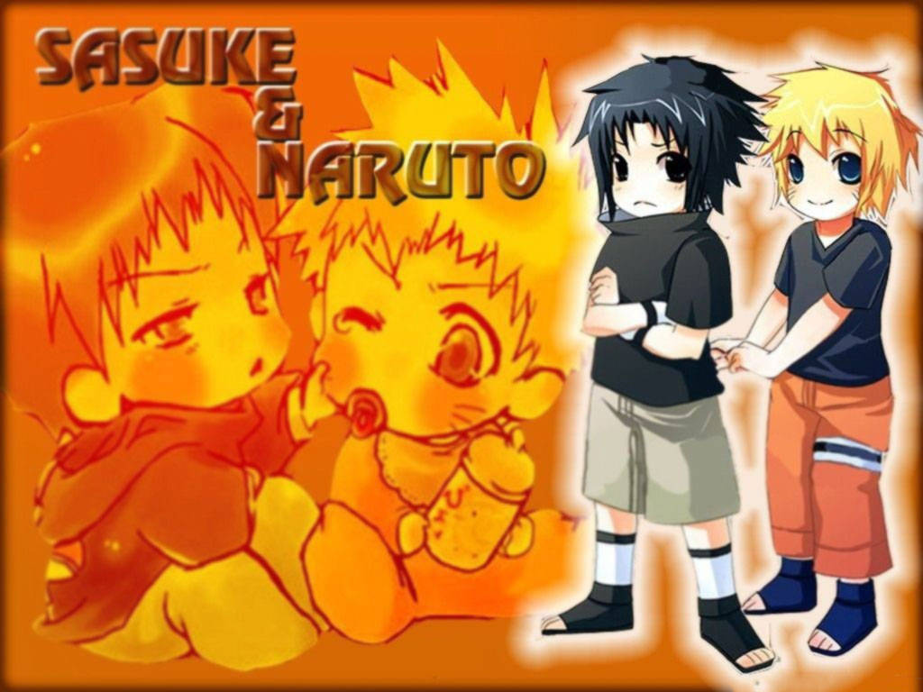 Oulike Naruto en Sasuke Oranje Agtergrond Muurpapier