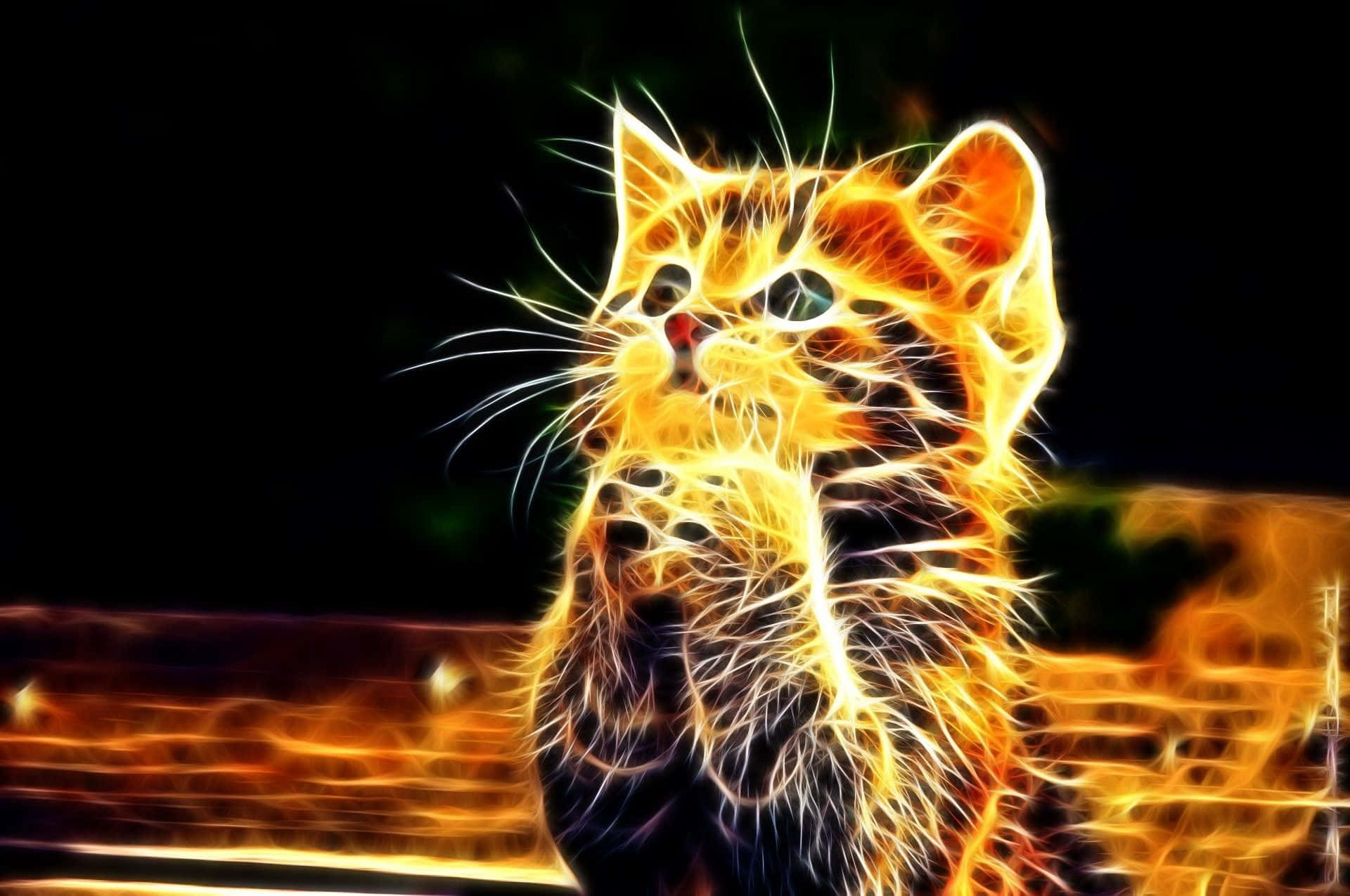 Oulike Neon Diere Bidende Kat Muurpapier