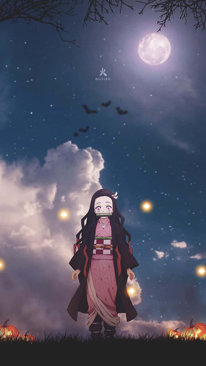 Oulike Nezuko Kamado van Demon Slayer met naghemel-estetika Muurpapier