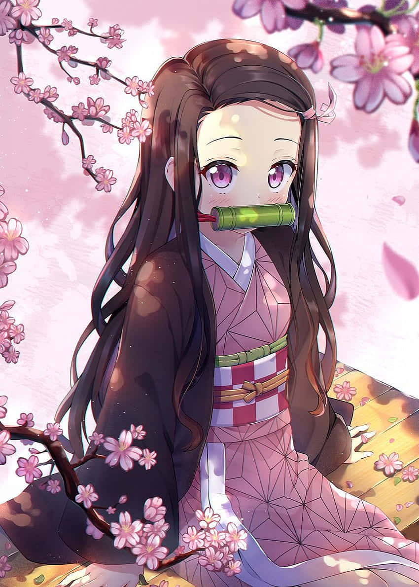 Oulike Nezuko Kamado Kersiebloeisel-estetika Muurpapier