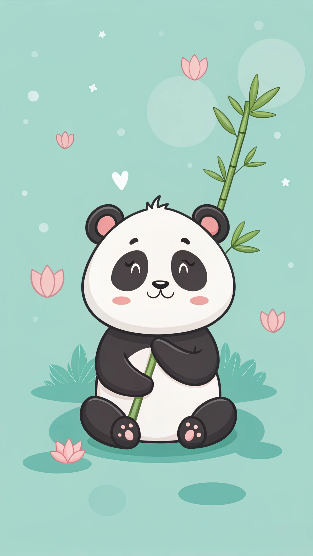Oulike Pandas met Bamboes Pragtige Spotprentkuns Muurpapier