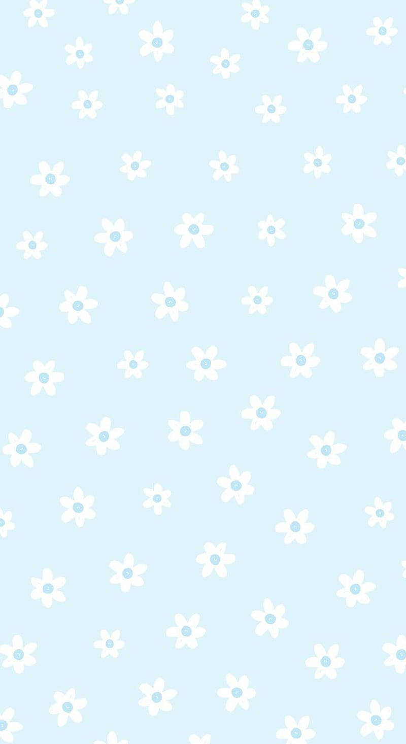 Oulike Pastelblou Estetiese Wit Blomme Muurpapier