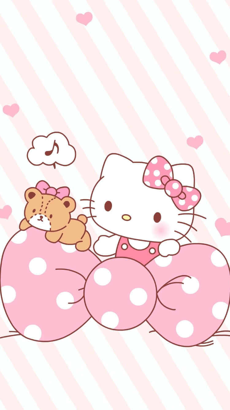Oulike Pienk Hello Kitty Gestippelde Lint Muurpapier