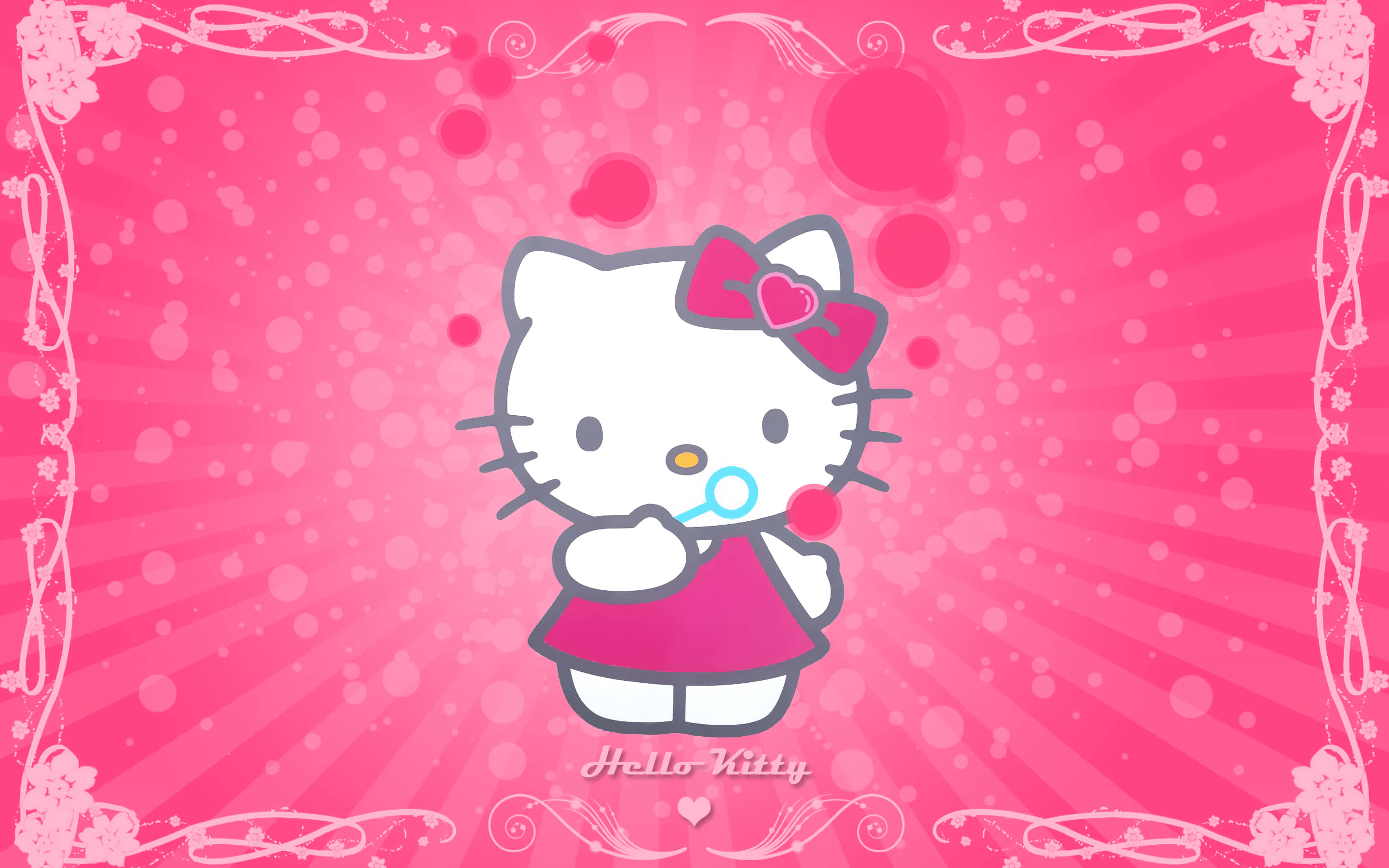 Oulike Pienk Hello Kitty wat Borrels Blaas Muurpapier