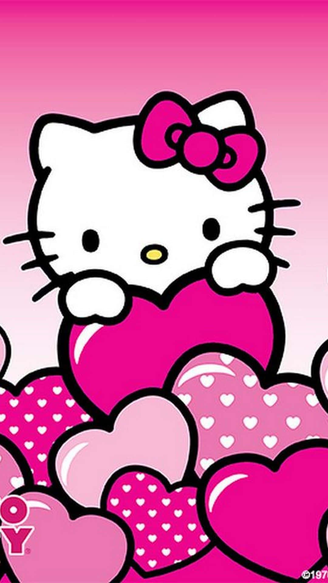 Oulike Pienk Hello Kitty wat Hartjies Omhels Muurpapier