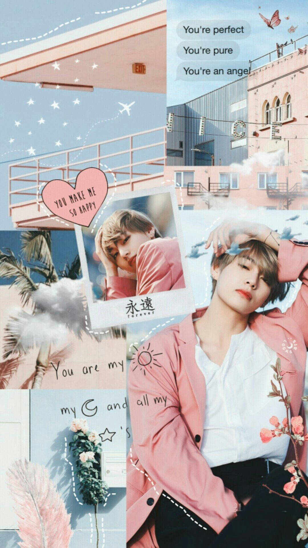 Oulike Pienk Kim Tae-Hyung Estetika Muurpapier