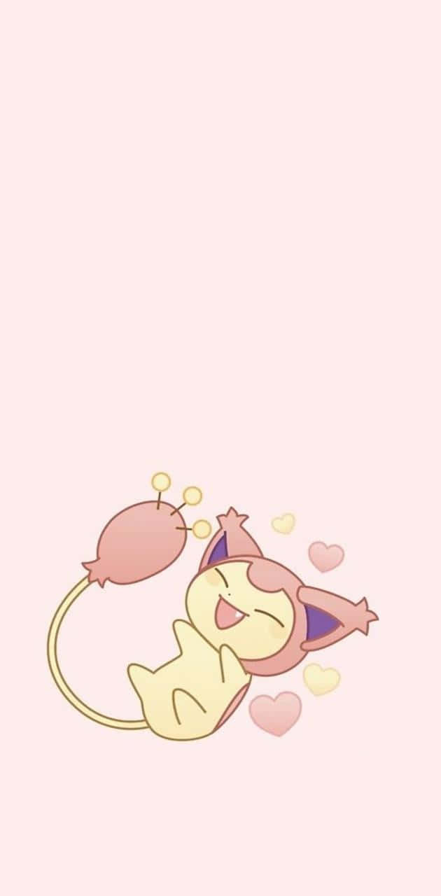 Oulike Pienk Skitty Met Hartjies Muurpapier