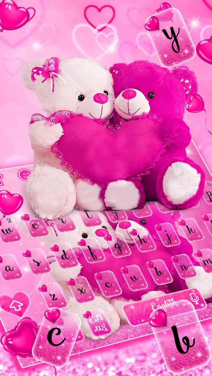 Oulike Pienk Teddybeer Liefde Muurpapier