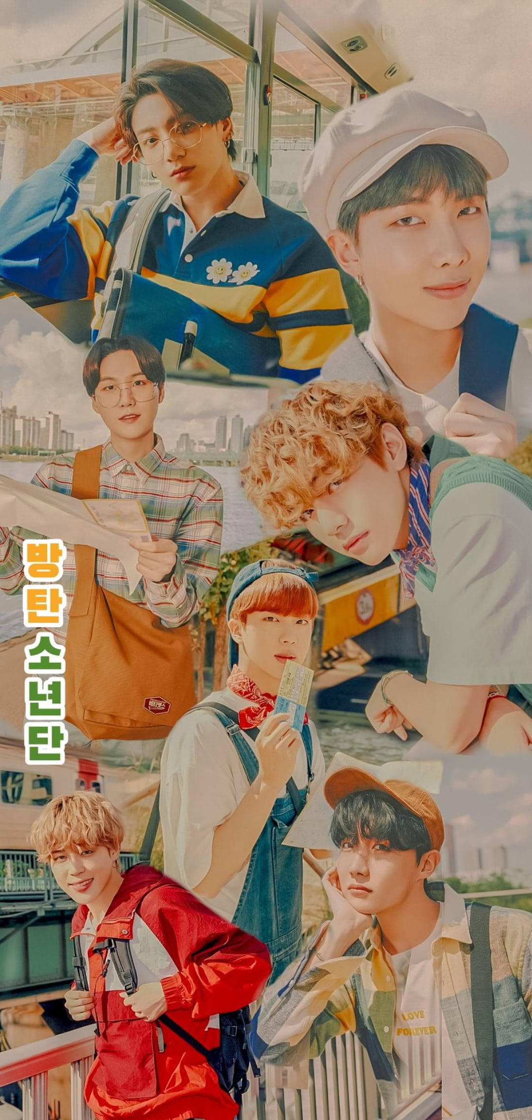 Oulike Retro Collage Sluitskerm BTS Muurpapier