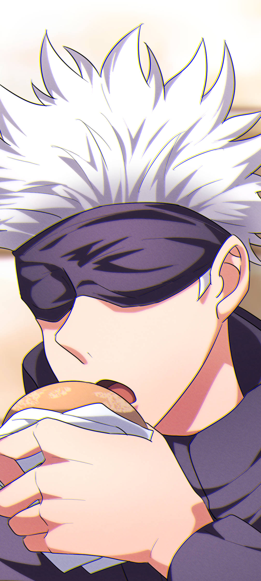 Oulike Satoru Gojo wat 'n Broodjie eet Jujutsu Kaisen Foon Muurpapier