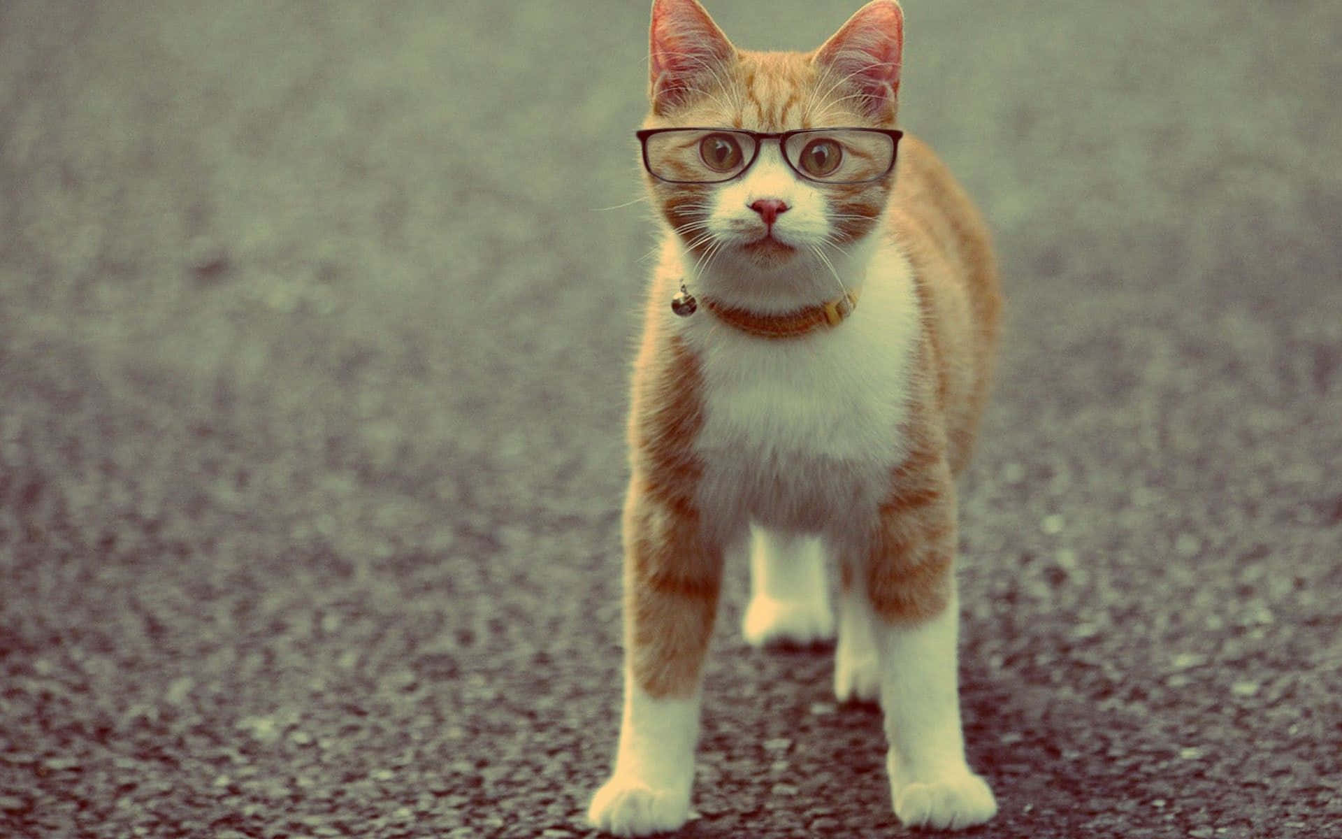 Oulike Snaakse Kat Met Bril Prente Muurpapier