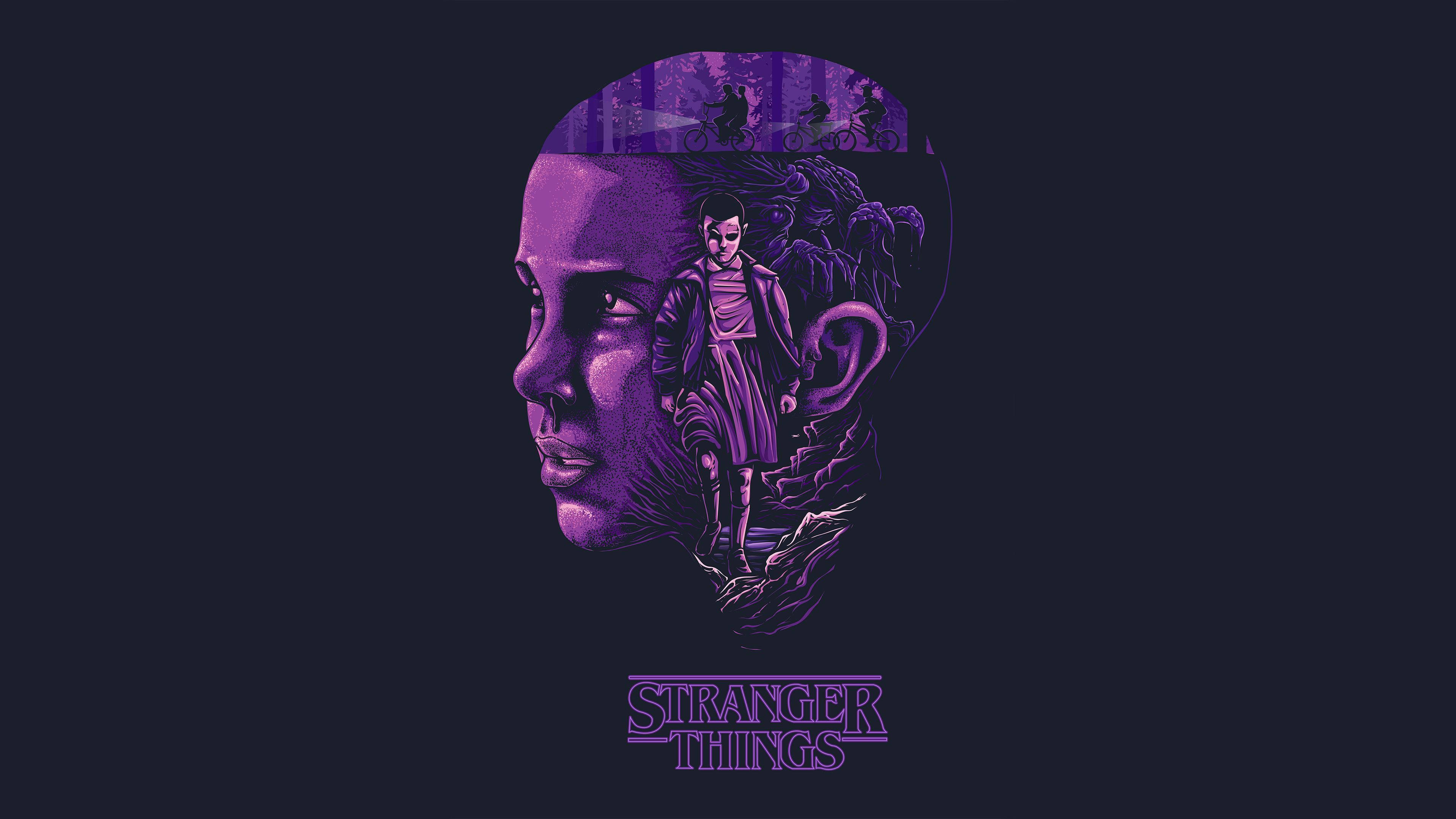 Oulike Stranger Things Seun in Donker Bos Muurpapier