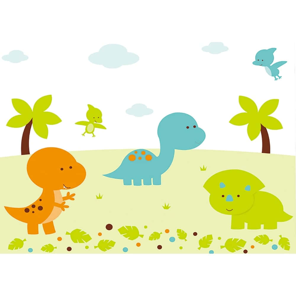 Oulike Strokiesprent Dinosourus op 'n Kleurvolle Agtergrond Muurpapier