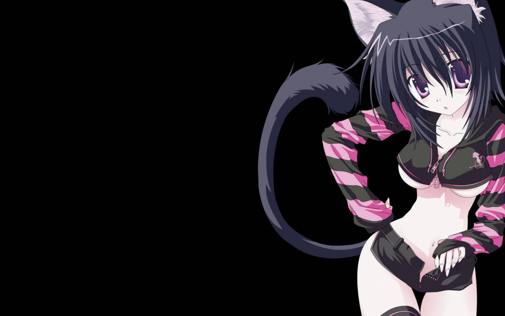 Oulike Swart Anime Wolfmeisie Muurpapier