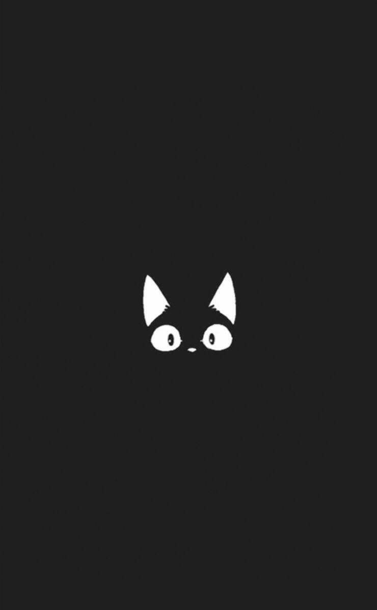 Oulike Swart en Wit Estetiese Anime Kat Muurpapier