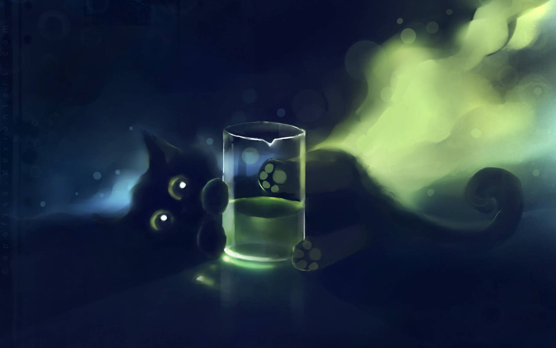 Oulike Swart Katjie Agter Glas Muurpapier