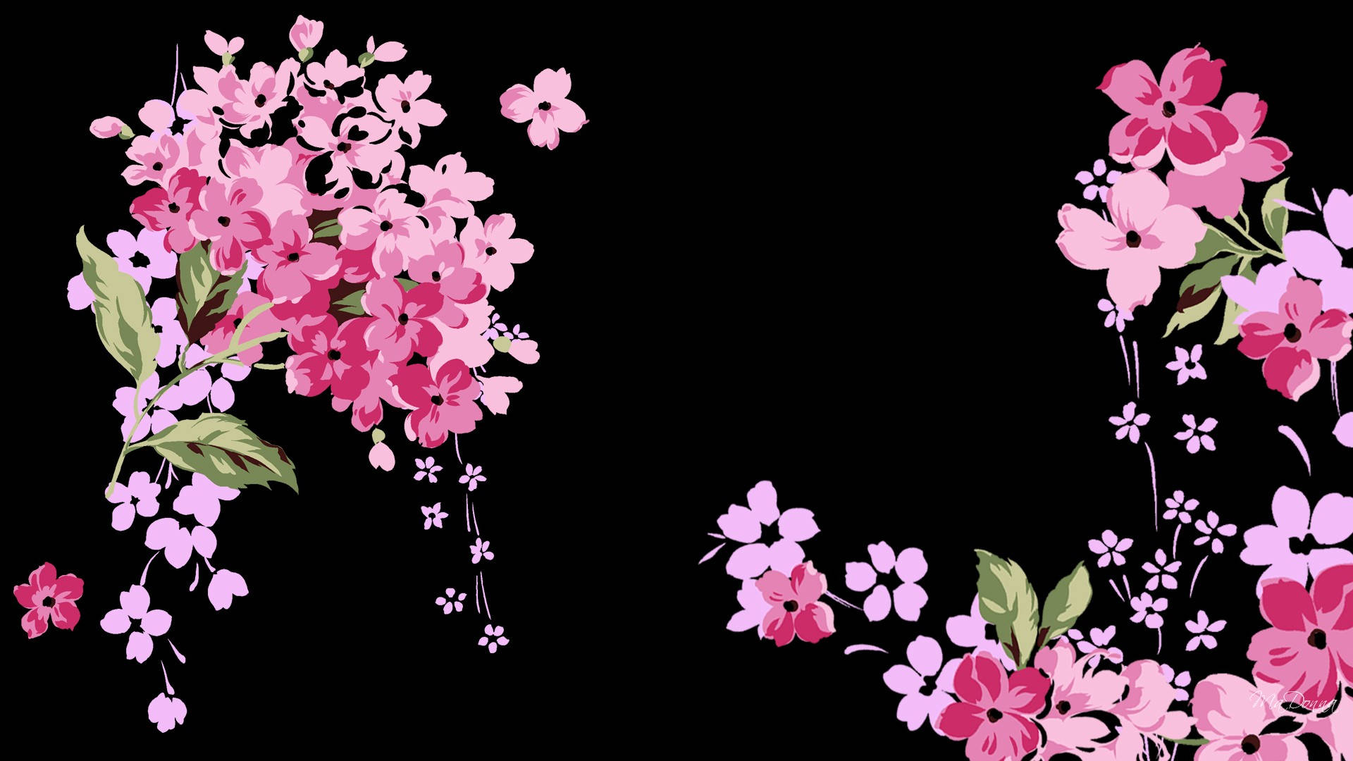 Oulike Swart Pienk Blomme Muurpapier