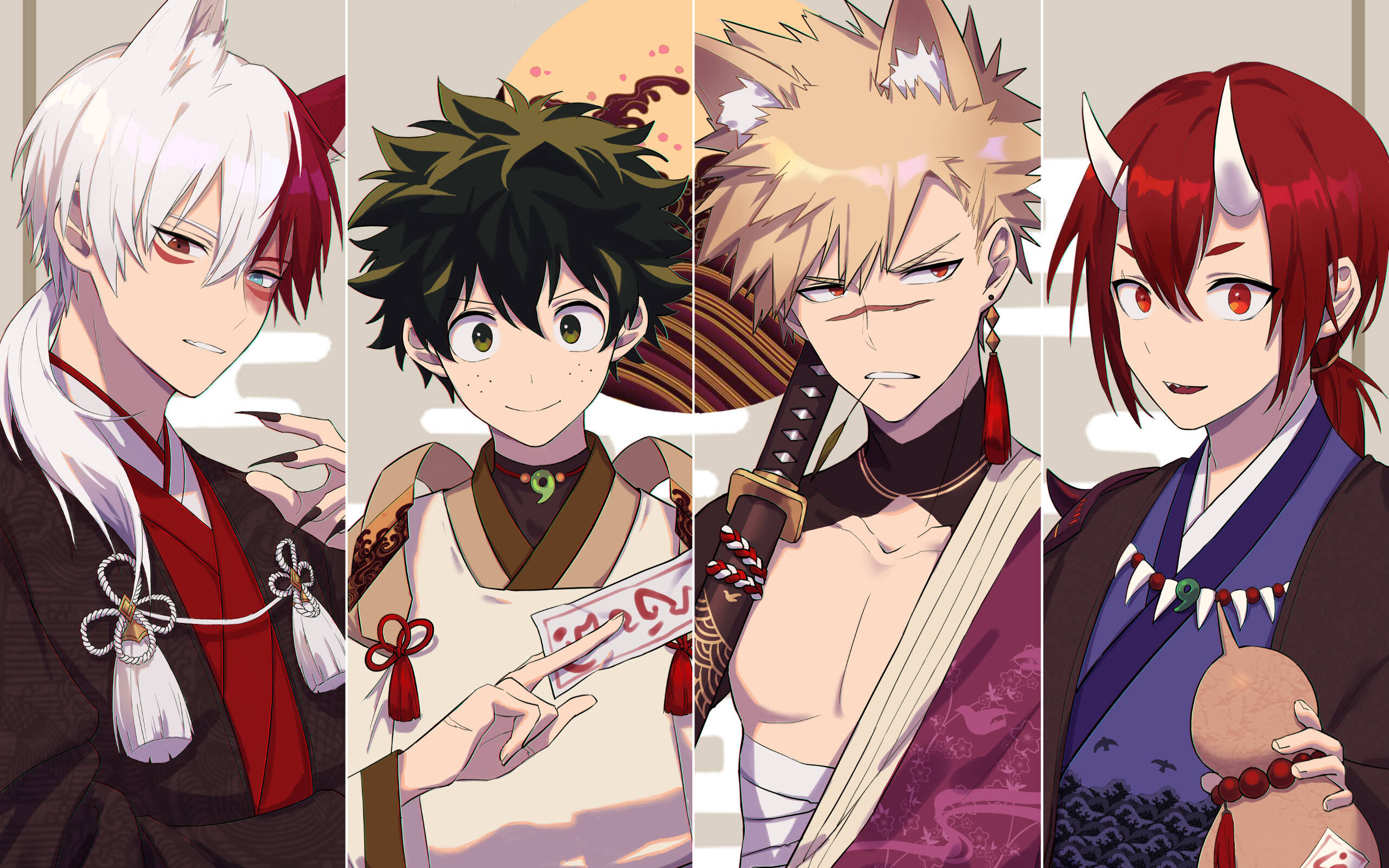 Oulike Todoroki saam met Bakugo en Midoriya Muurpapier