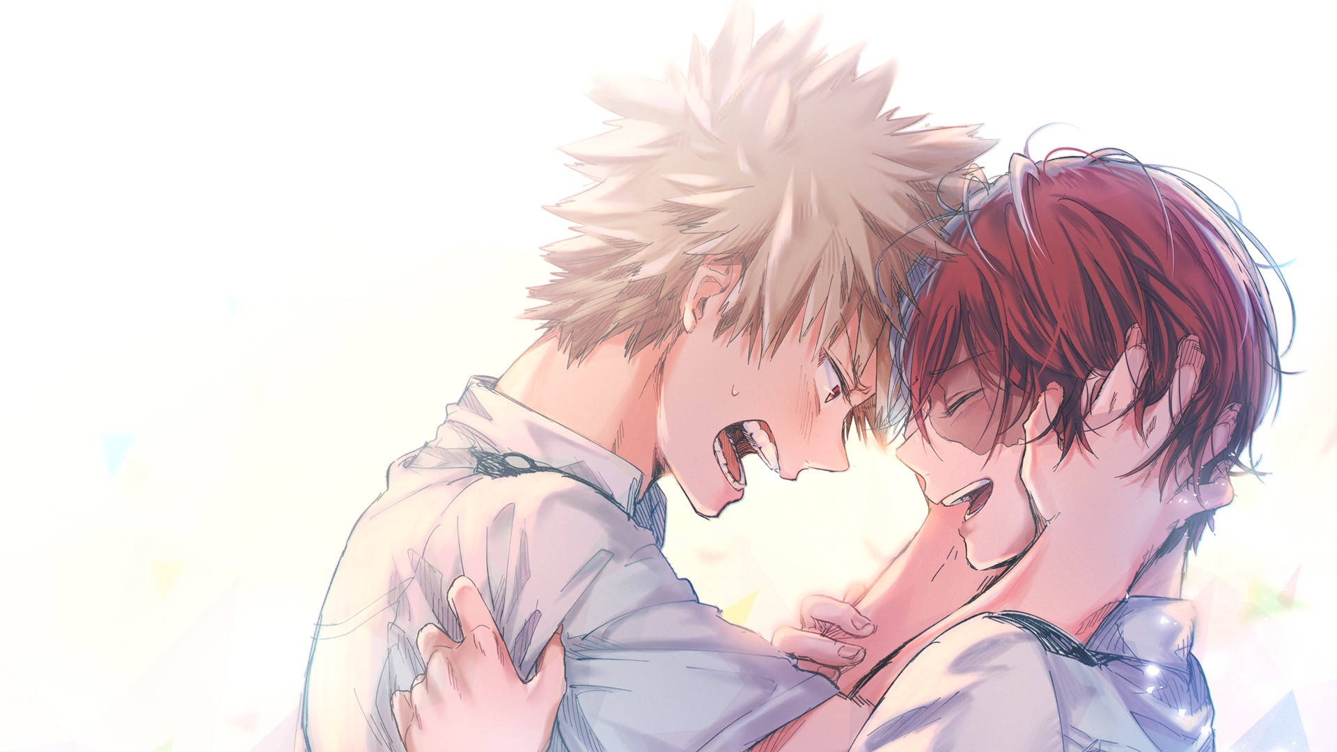 Oulike Todoroki en Bakugo in Wit Muurpapier