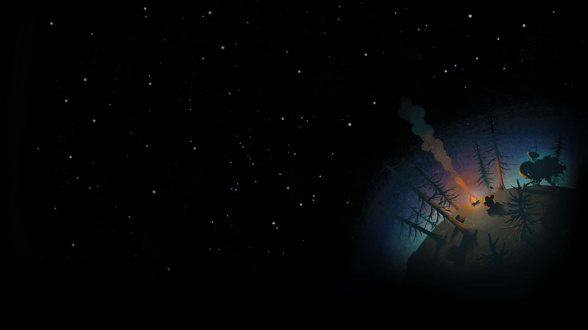 Outer Wilds Kampterrein op Sterrenag Muurpapier