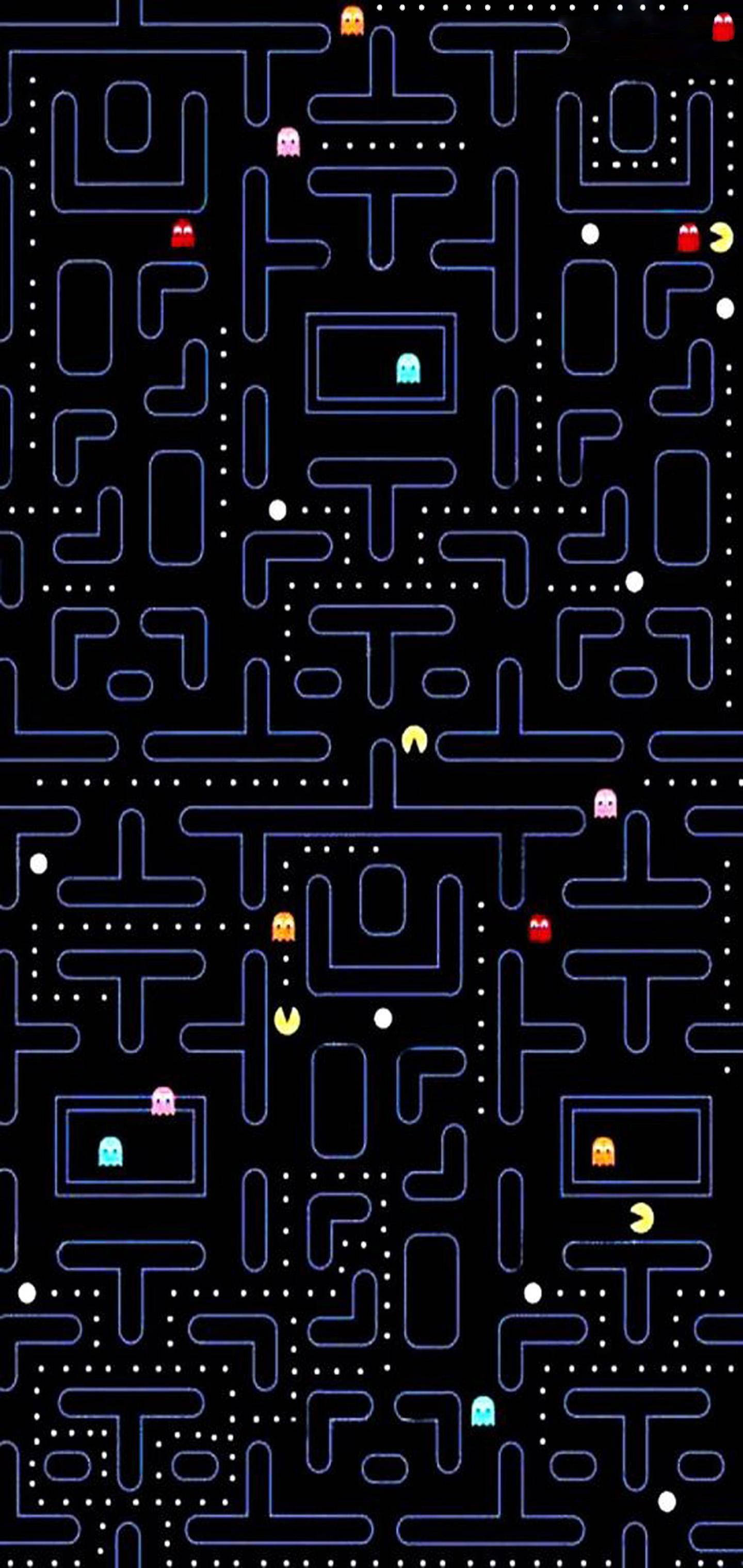 PAC-MAN-koppelvlak op die Samsung Galaxy S10 Plus Muurpapier