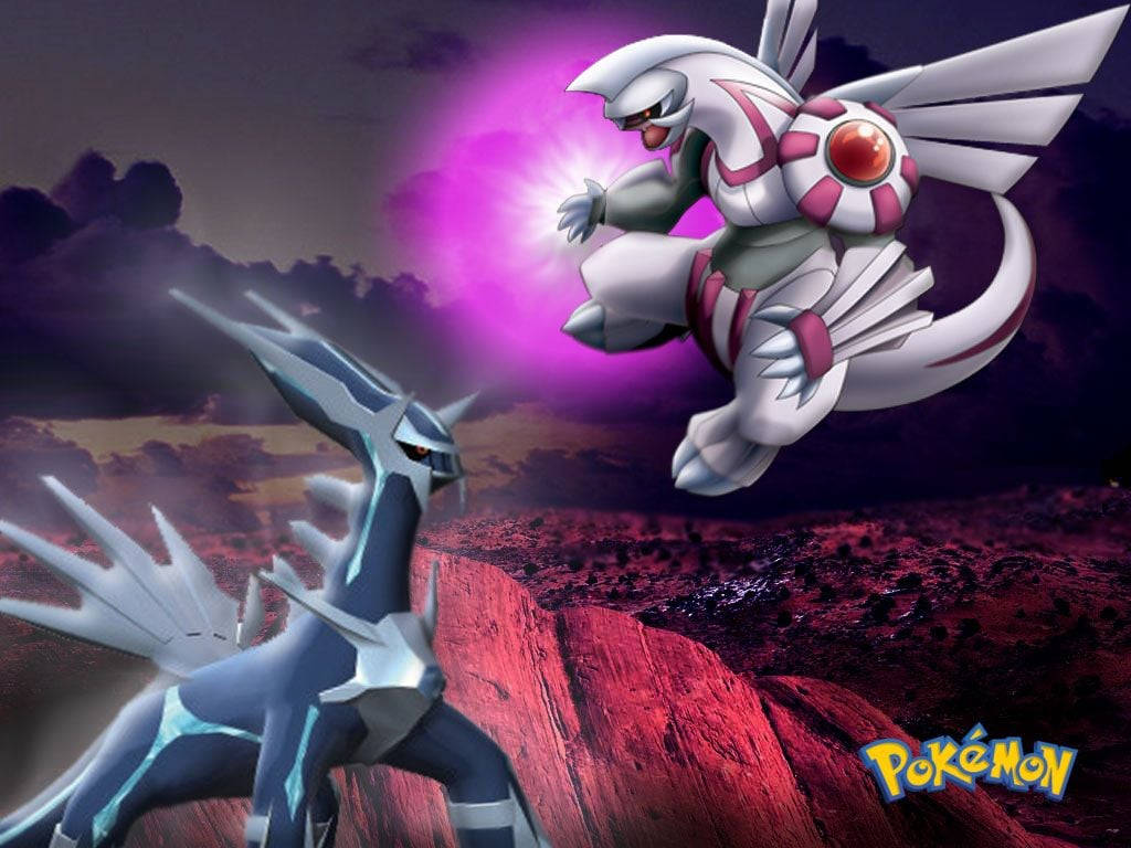 Palkia en Dialga Baklei Muurpapier