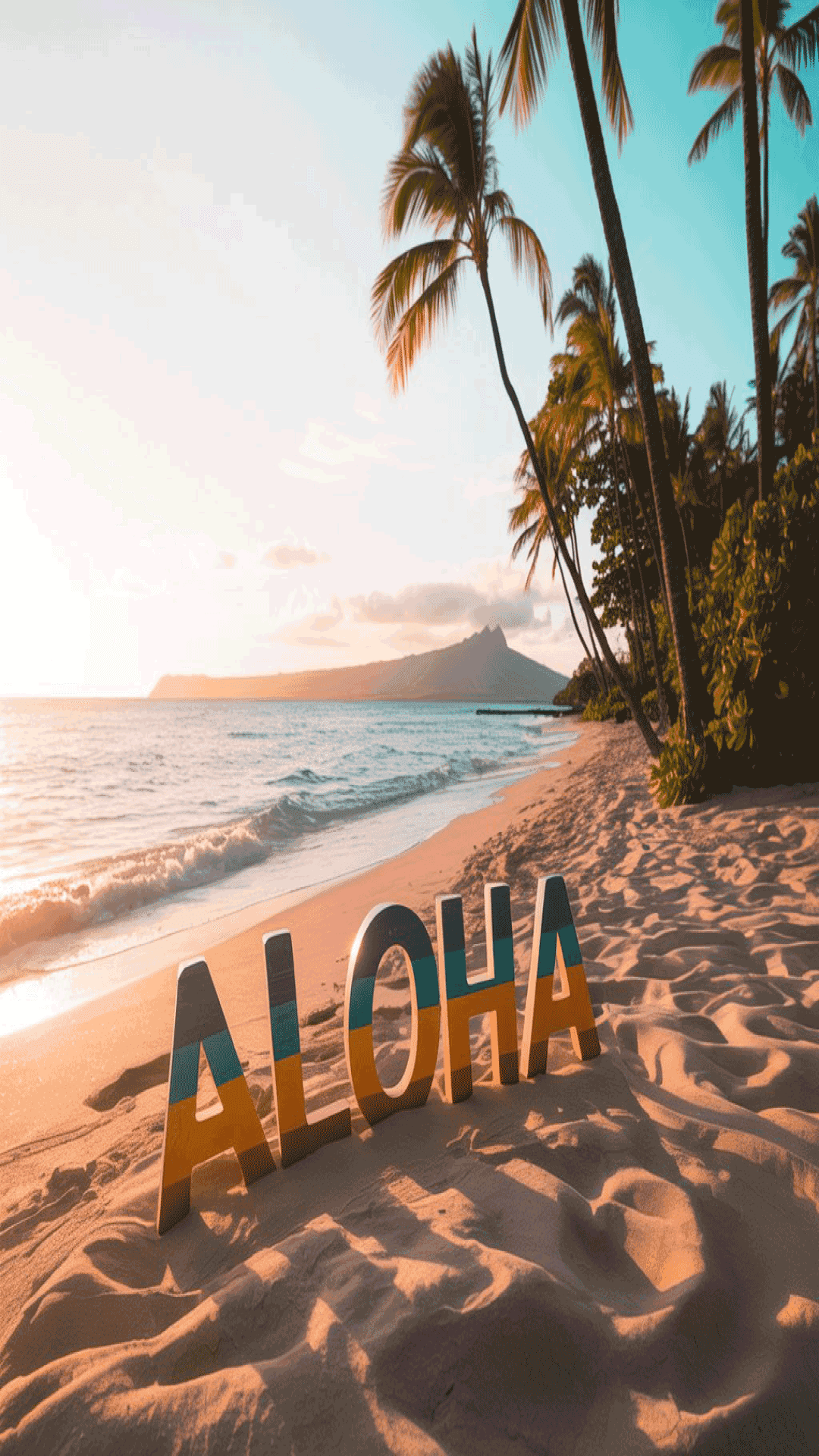 Palmboomparadys op Hawaiiaanse Rustige Eilandstrand Muurpapier