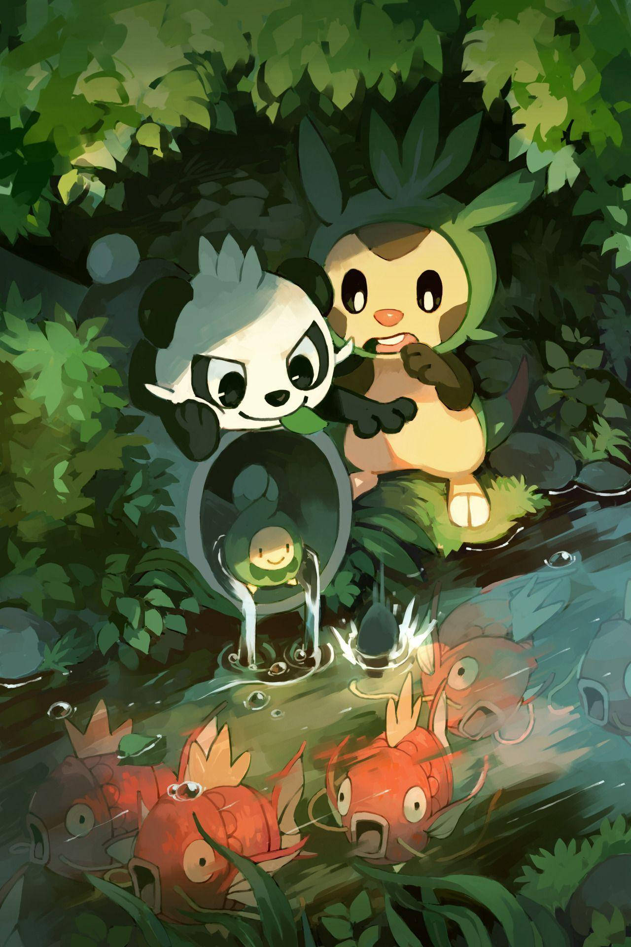 Pancham, Chespin en Budew Muurpapier