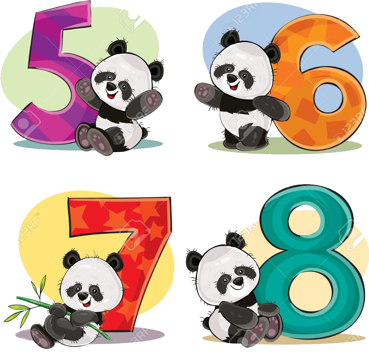 Panda_ Nommers_5_tot_8 Muurpapier
