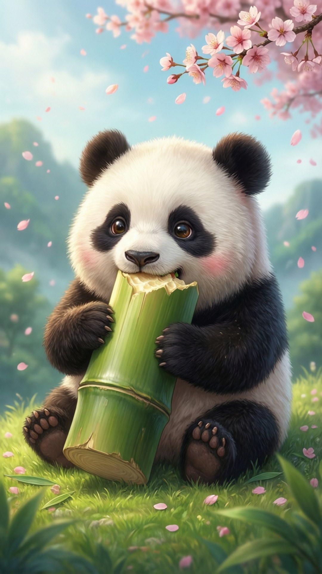 Panda wat Bamboes Eet Muurpapier