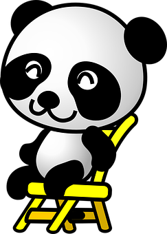 Panda wat dink op Geel Stoel Muurpapier