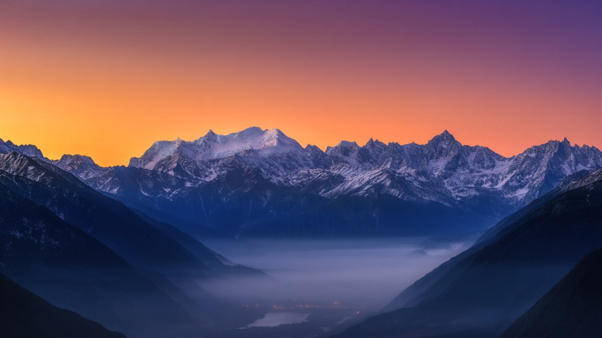 Panorama van Sonsopkoms oor Berge Muurpapier