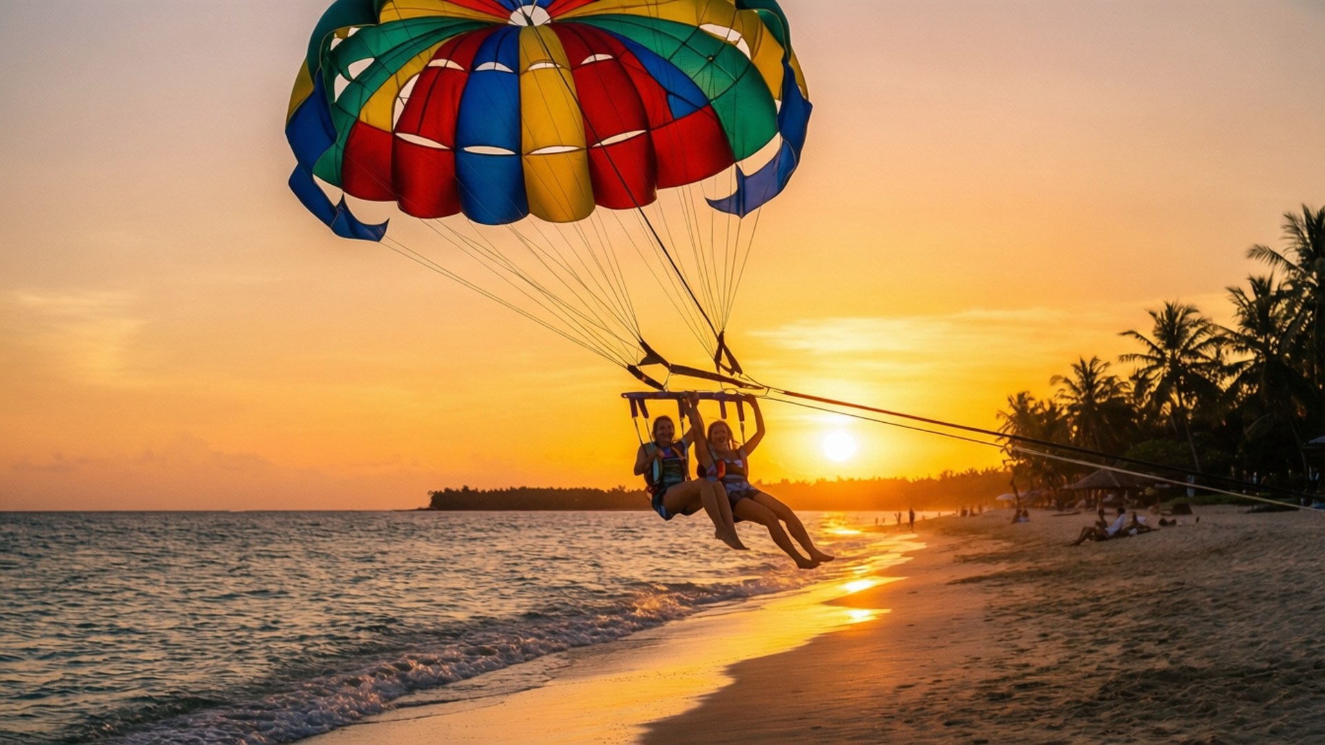 Parasailing teen Sonsondergang Muurpapier