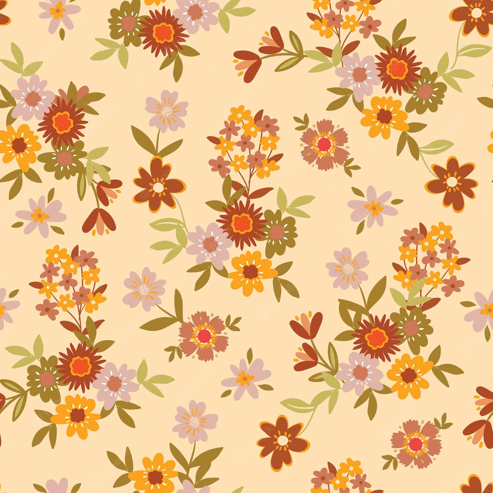 Pastel Blomme Vintage Hippie Estetika Muurpapier