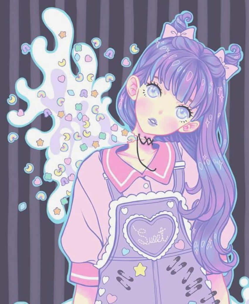 Pastel Gotiese Anime Meisie wat Oorpak Dra Muurpapier