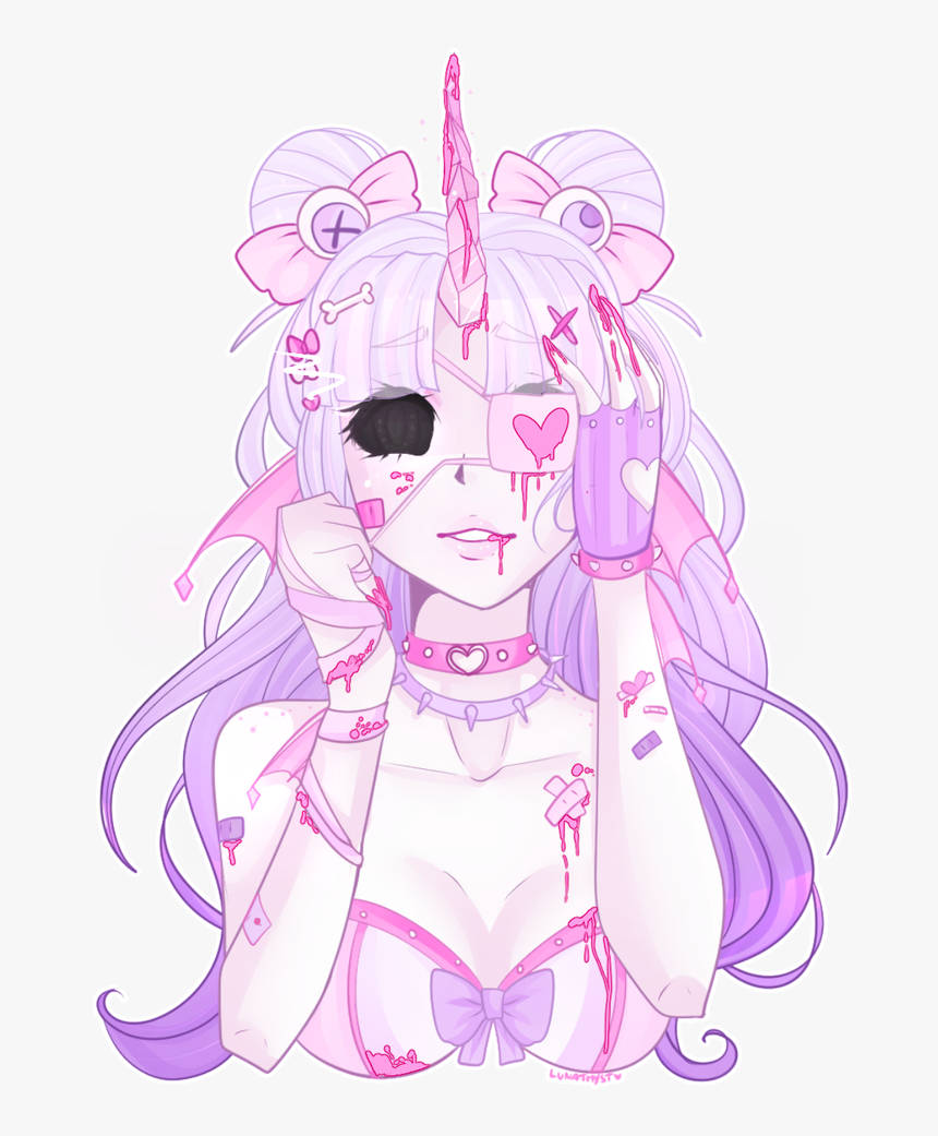 Pastel Gotiese Meisie Met Horing Muurpapier