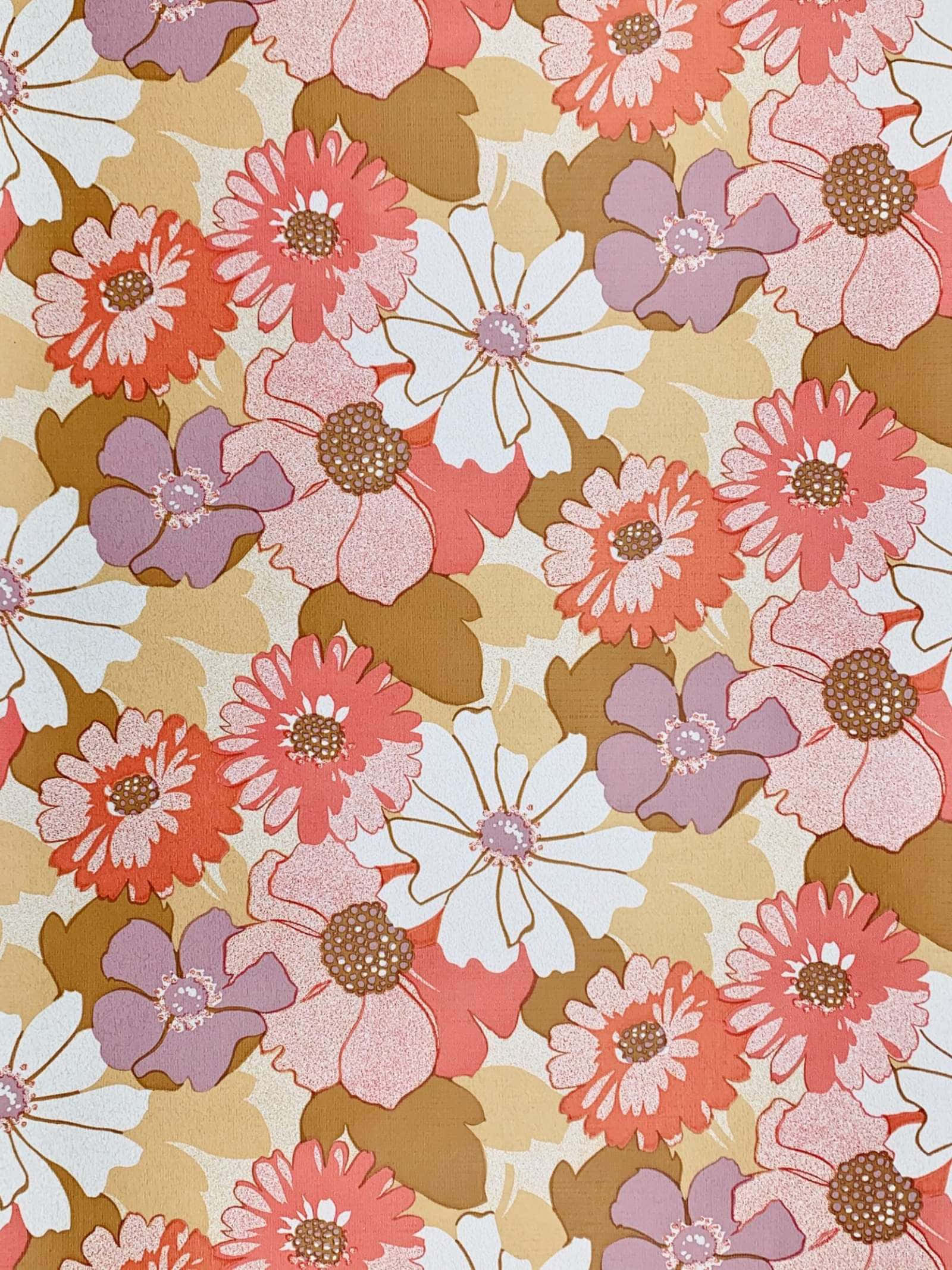 Pastel Pienk 70's Blomme Foon Muurpapier