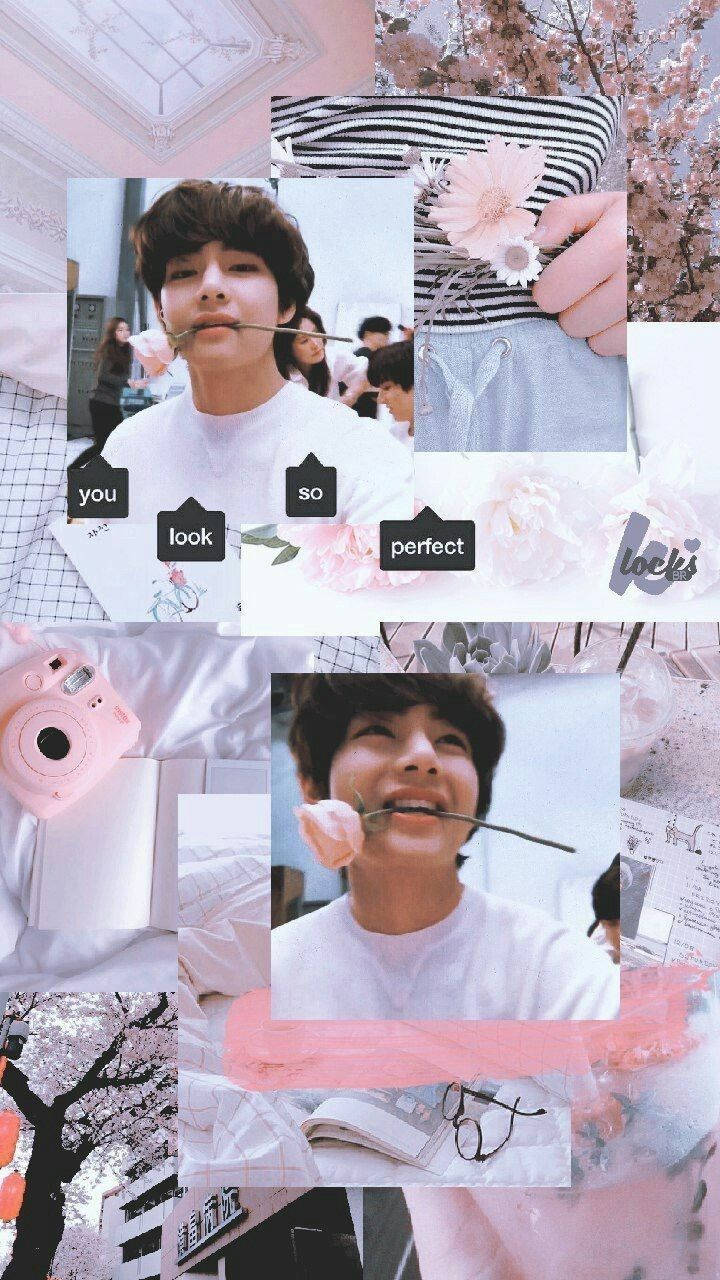 Pastel Pienk BTS Lid V Estetika Muurpapier